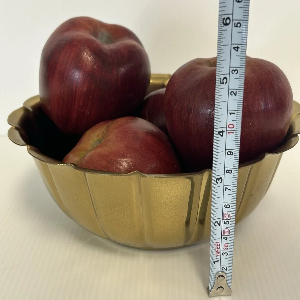 4 Wooden Red Apples In Copper‎ Craft Solid Brass Decorative Bowl